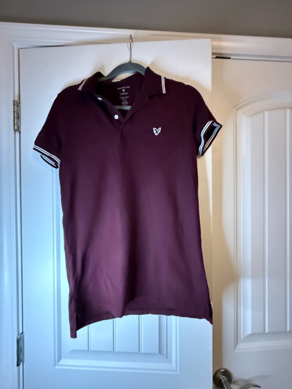 American Eagle Outfitters Men's Burgundy Polo with Contrast Trim